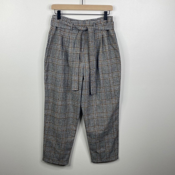 ASTR the Label Tie Waist Black Brown Plaid Trouser Pants Women's Size Medium - Picture 1 of 7